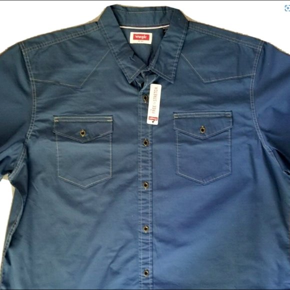 Wrangler Short Sleeve Button Up Blue Shirt Men's 2xl Free To stretch,  Western - Picture 3 of 6